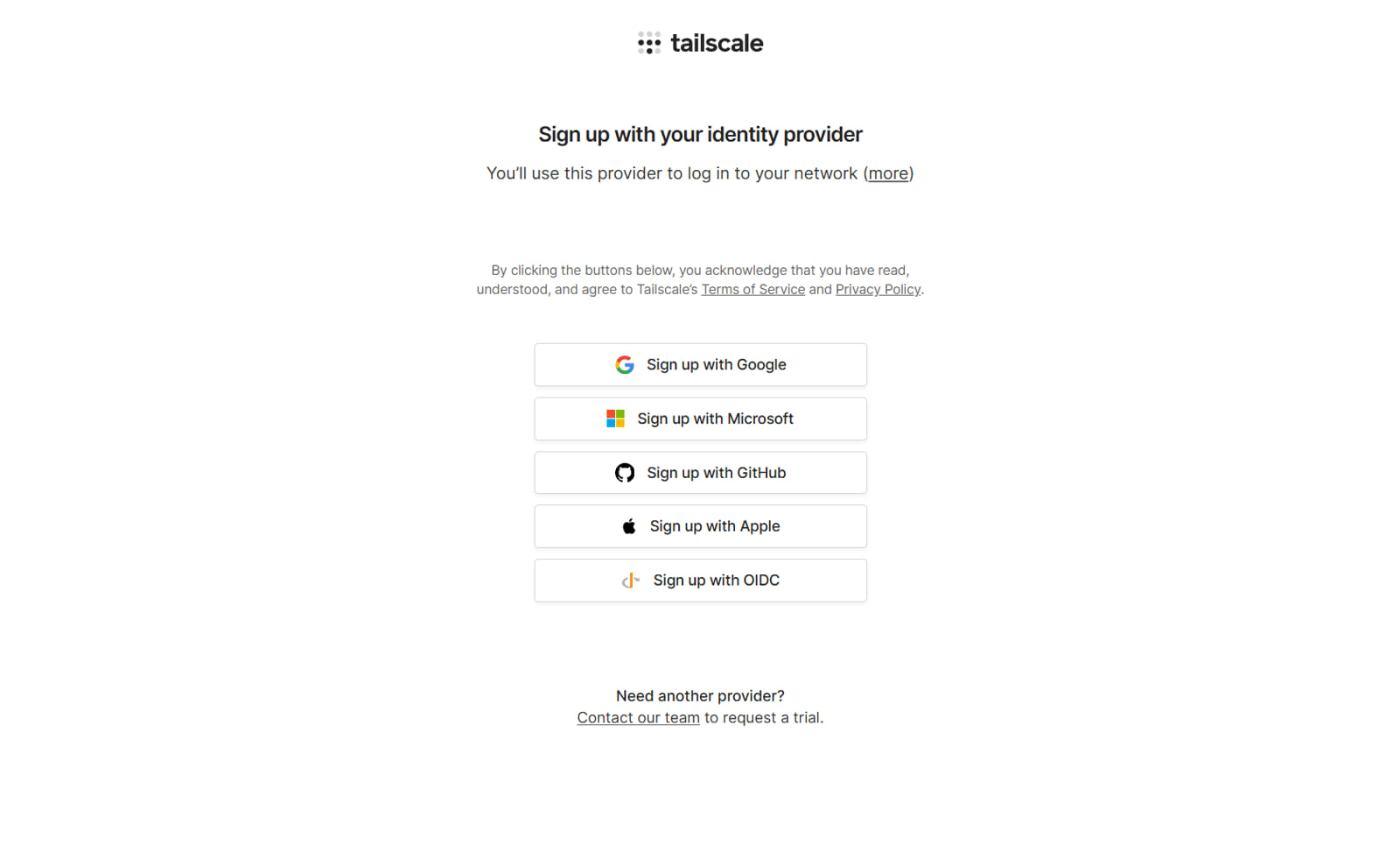 Tailscaleのサインアップ画面でOIDCを選択する