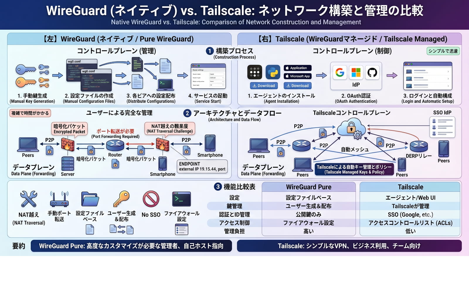 WireGuardとTailscaleの対比表